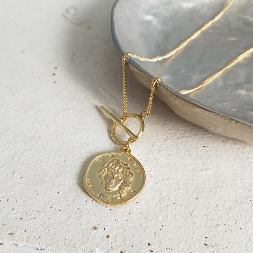 925 Sterling Silver Round Coin Lady Portrait Pendants Necklace Women Gold Color Women's Portrait Necklace Charms Fine Jewelry