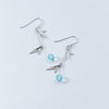 925 Sterling Silver Round Natural Blue Crystal Stone Fashion Jewelry Long Tassel Fish Tail Drop Earrings for Women