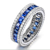 925 Sterling Silver Round With Clear Zircon Blue Spinel Vintage Antique Band Ring For Women Fine Jewelry FCGJHW