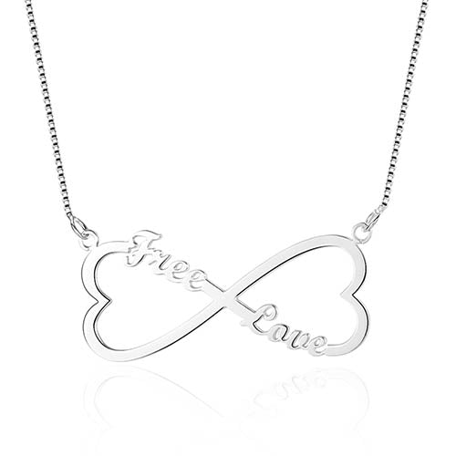 925 Sterling Silver Russian Arabic Name Double Heart Necklace Endless Love Personalized Necklace Pendant Best Gift (NE101545)