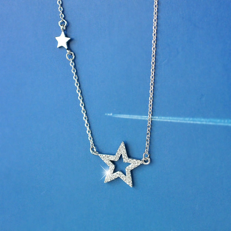 925 Sterling Silver Simple Full Cubic Zirconia Star Necklaces & Pendants For Women Romantic Valentine's D Gift Jewelry