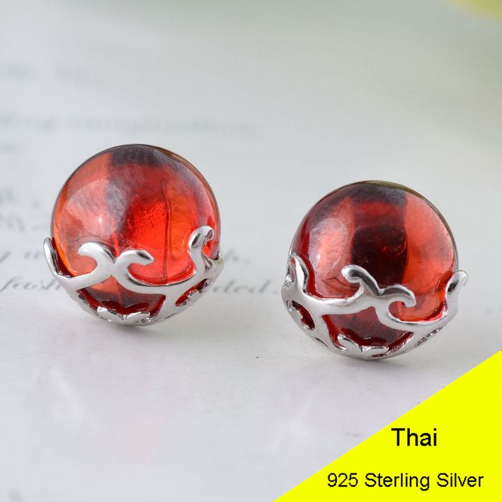 925 Sterling Silver Simple Red Garnet Pink Opal Green Opal Stud Earring Women Pure Silver Gift Brincos Aretes Jewelry CH026606