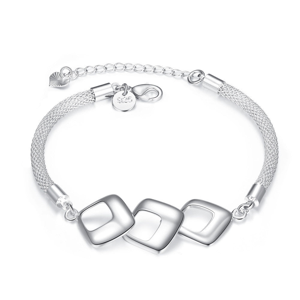 925 Sterling Silver Simple Three-square Fashion Bracelet for Women Geometric Type European and American Style Halloween Jewelry