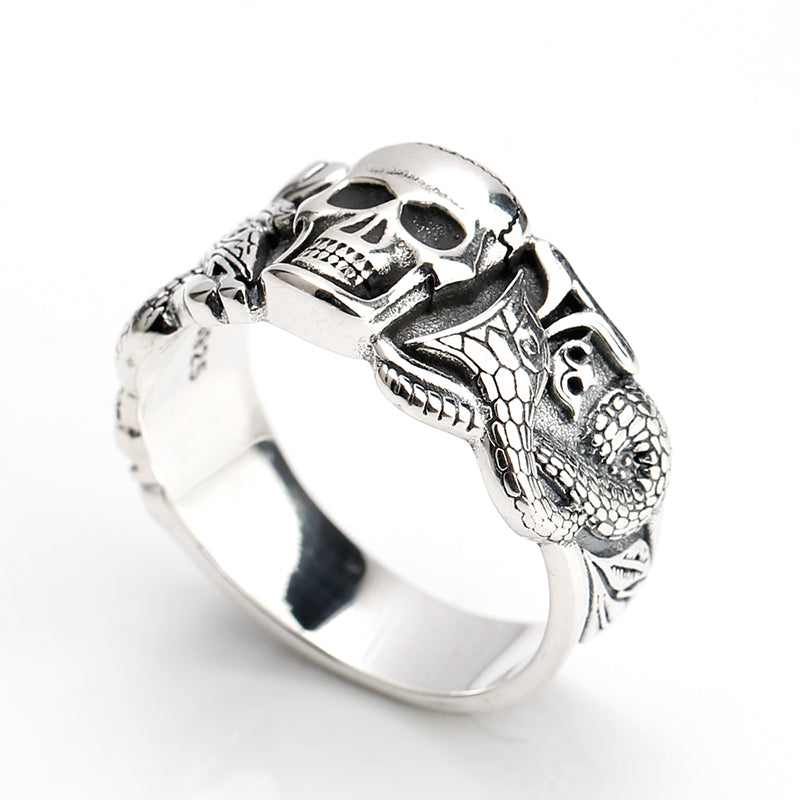 925 Sterling Silver Skull Men Ring Skeleton Devil Snake Crown Street Punk Style for Male Fine Jewelry Gift