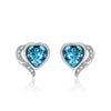 925 Sterling Silver Sky Blue/Pink Crystal Heart Stud Earrings with CZ Zircon for Women Girl Female Jewelry Wedding Gift