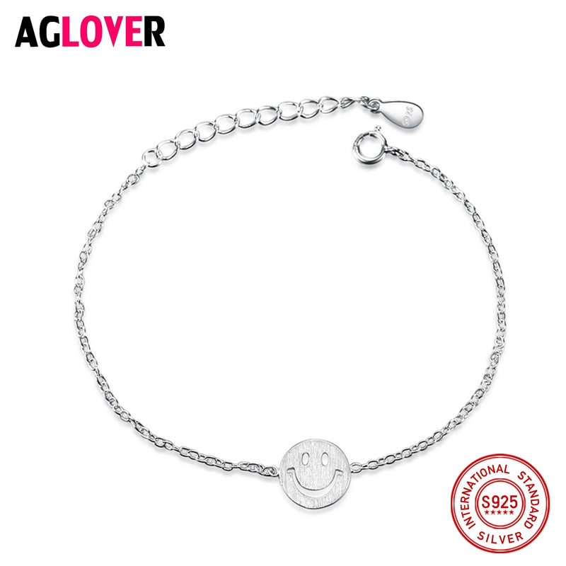 925 Sterling Silver Smile Face Bracelet Fashion Woman Simple Extendable Link Chain Jewelry Bracelet