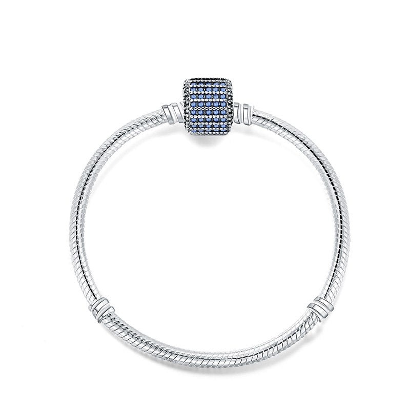 925 Sterling Silver Snake Chain Basic Bracelets Charms Heart Clip Blue Pink Purple Crystal Clasp Fit Women Diy Bracelets