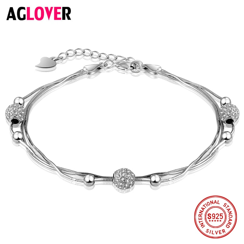 925 Sterling Silver Snake Chain Bracelet Round Beads Charm Woman Bracelet Fashion Luxury Female Silver Jewelry