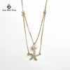 925 Sterling Silver Starfish Pendant Necklace Pearl Sea Star Gold Color Cubic Zirconia Simple For Women Bijoux Femme