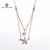 925 Sterling Silver Starfish Pendant Necklace Pearl Sea Star Gold Color Cubic Zirconia Simple For Women Bijoux Femme
