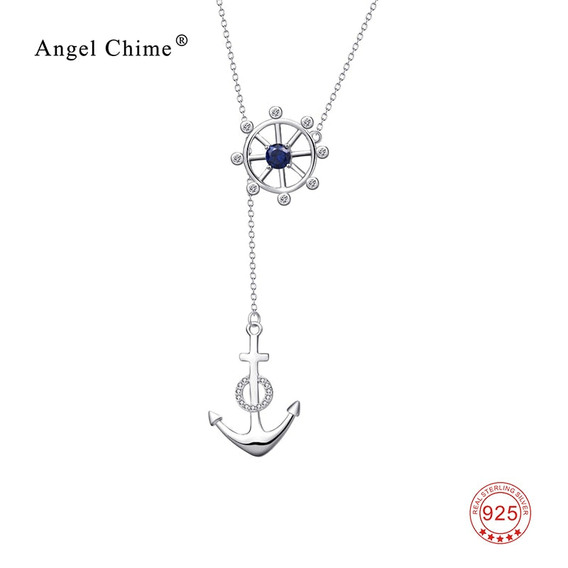 925 Sterling Silver Steering Wheel Anchor 2 Layer Choker Necklace Fashion Women Simple Pendant Necklace Collier Kolye