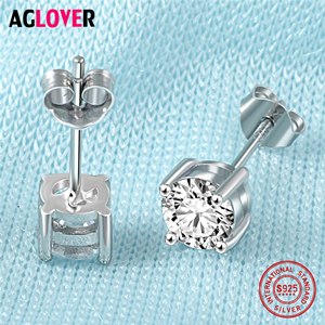 925 Sterling Silver Stud Earrings Classic Four Claw AAA Crystal 6mm Zircon Charm Woman Earrings 100% Sterling Silver Jewelry