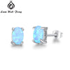 925 Sterling Silver Stud Earrings For Women Cute 4mm Oval White Pink Blue Fire Opal Earrings Wedding Jewelry Gift (Lam Hub Fong)