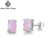 925 Sterling Silver Stud Earrings For Women Cute 4mm Oval White Pink Blue Fire Opal Earrings Wedding Jewelry Gift (Lam Hub Fong)