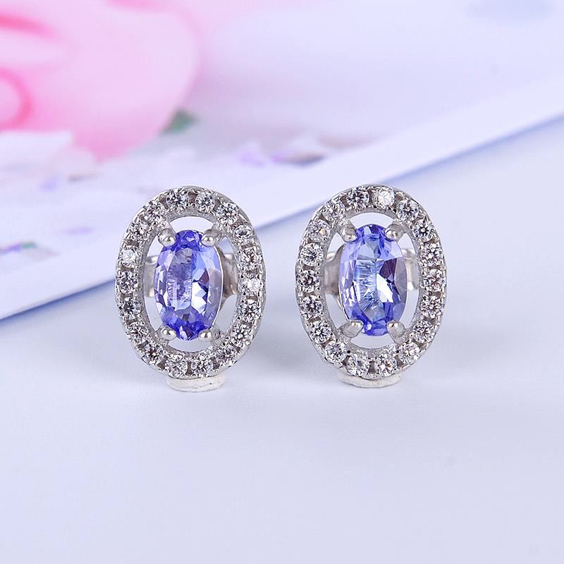 925 Sterling Silver Stud Earrings Natural Blue Tanzanite Diamond Fine Jewelry Sunflower Shape Women Ear Studs Christmas Gift