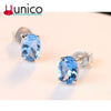 925 Sterling Silver Stud Earrings Sky Blue Bridal Bridesmaid Jewelry Fusion stud earring nature stone with crytal glass party
