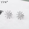 925 Sterling Silver Stud Earrings Snowflake Plated Micro Pave Cubic Zirconia & For Woman