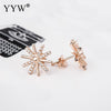 925 Sterling Silver Stud Earrings Snowflake Plated Micro Pave Cubic Zirconia & For Woman