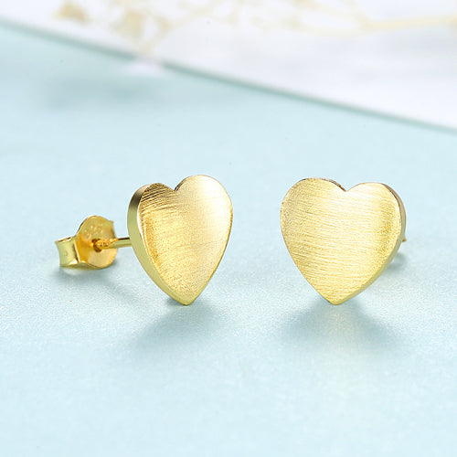 925 Sterling Silver Stud Earrings for Women Minimalist Brushed Women Heart Earring Brincos Para As Mulheres Fine Jewelry