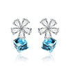 925 Sterling Silver Studs Earrings For Women Austrian Crystal Earrings AAA Zircon Flowers Blue/Pink Crystal New