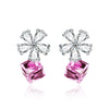 925 Sterling Silver Studs Earrings For Women Austrian Crystal Earrings AAA Zircon Flowers Blue/Pink Crystal New