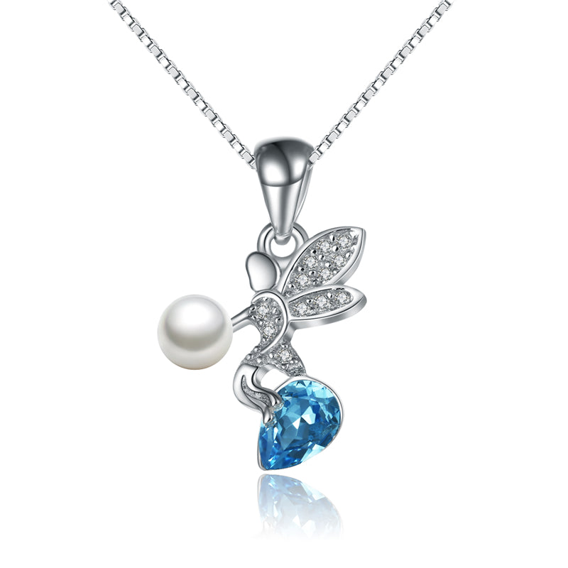 925 Sterling Silver Temperament Women Jewelry Austria Crystal Natural Pearl Angel Wedding Accessories Female Necklace Pendant