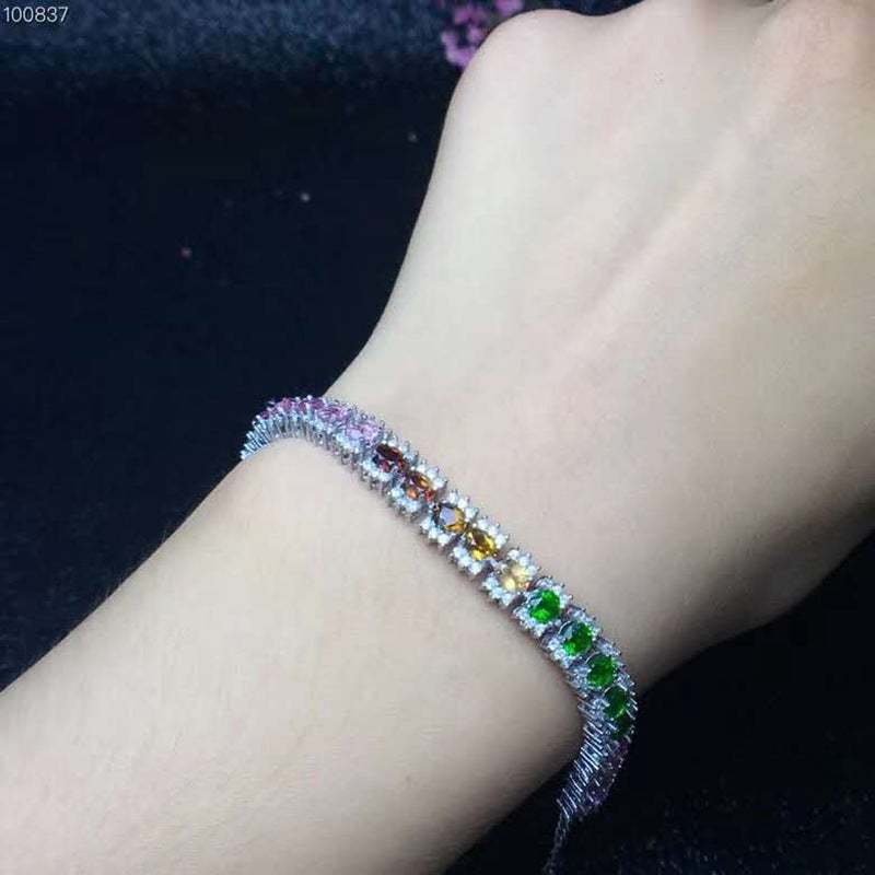 925 Sterling Silver Tourmaline Bracelet for Women Natural Color Gemstone 3 x 4 mm