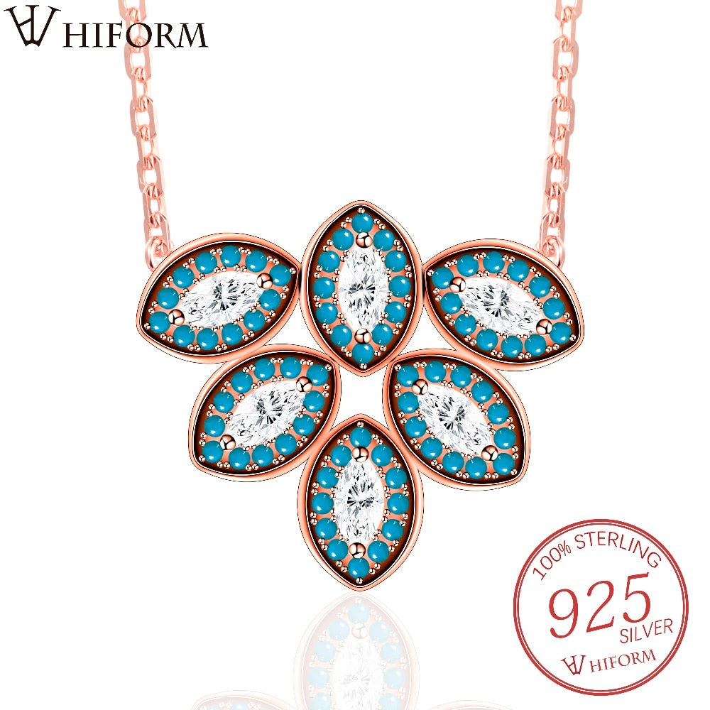 925 Sterling Silver Tree Leaf Pendant Necklaces With Cubic zirconia For Female Natural Stone Turquoises Luxury Jewelry