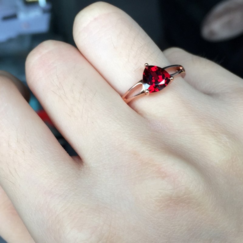925 Sterling Silver Triangle Garnet Ring for Anniversary Red Natural Gemstone 7*7 mm