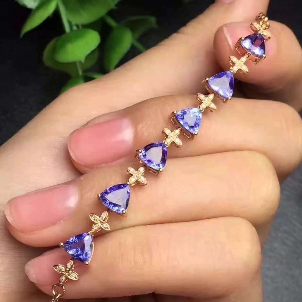 925 Sterling Silver Triangle Tanzanite Bracelet for Women Natural Gemstone 4 x 4 mm