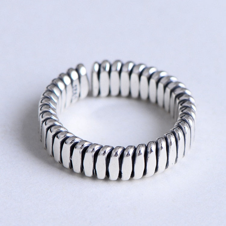 925 Sterling Silver Vintage Couple Simple Woven Braided Personality Adjustable Open Ring Thai Silver Retro Jewelry CH060949