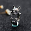 925 Sterling Silver Vintage Open Ring Thai Silver Retro Black AgateJewelry Personality Cute French Puppy CH060099