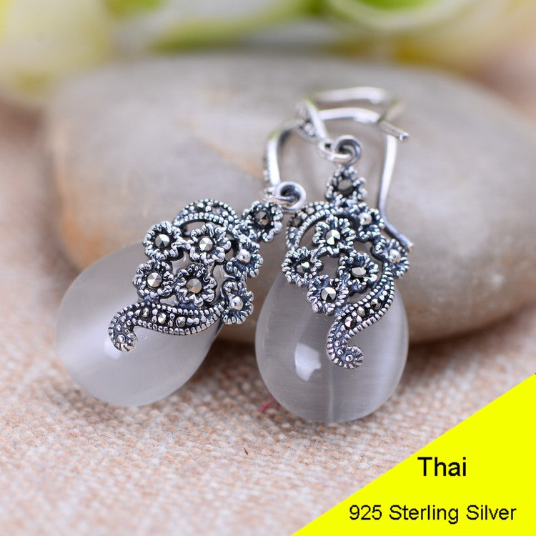 925 Sterling Silver Waterdrop Corundum Opal Agate Garnet Drop Earring Women Thai Silver Gift Brincos Aretes CH034628
