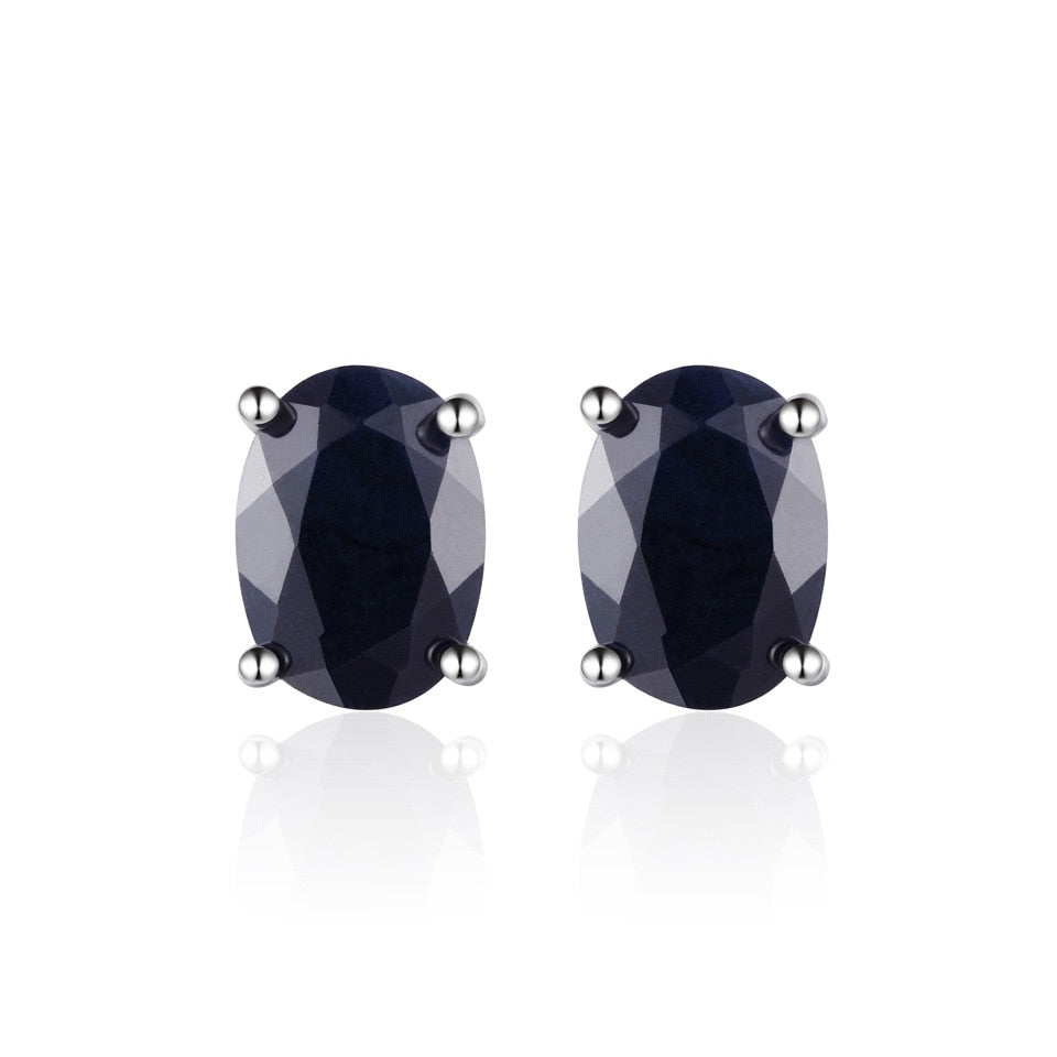 925 Sterling Silver Wedding 1.7ct Natural Black Sapphire 5*7mm Oval Stud Earrings For Women Fashion Lady Sterling-silver-jewelry