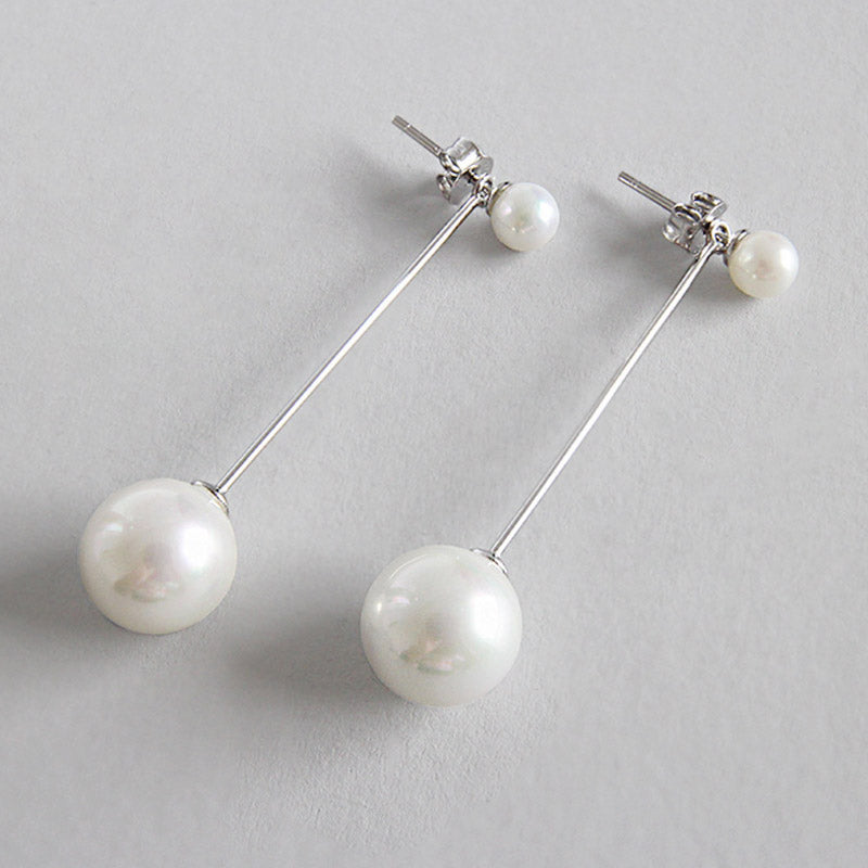 925 Sterling Silver White Pearl Long Earrings for Women Handmade Fine Jewelry