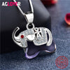 925 Sterling Silver Woman Necklace Cute Elephant Pendant Necklace AAA Crystal Jewelry