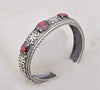925 Sterling Silver Women Bangle Bohemia Vintage Antique Charm Bracelet Flower Carved Base Created Precious Stone Party Cocktail