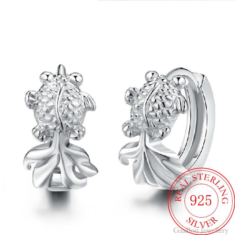 925 Sterling Silver Women  Classic Animal Earrings Cyprinoid Charm Stud Earring Girl Elegant Jewelry Vintage Gifts New