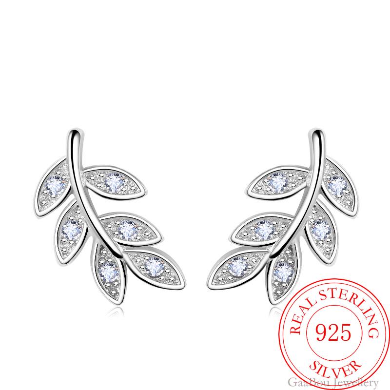 925 Sterling Silver Women  Earrings Arborization Leaf Stud Earring Girl Elegant Jewelry Charm Gifts New