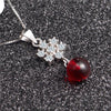 925 Sterling Silver Women Necklace Round Bead Red Purple Pink Crystal Snowflake Pendant Necklace Female Jewelry