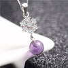 925 Sterling Silver Women Necklace Round Bead Red Purple Pink Crystal Snowflake Pendant Necklace Female Jewelry