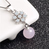 925 Sterling Silver Women Necklace Round Bead Red Purple Pink Crystal Snowflake Pendant Necklace Female Jewelry