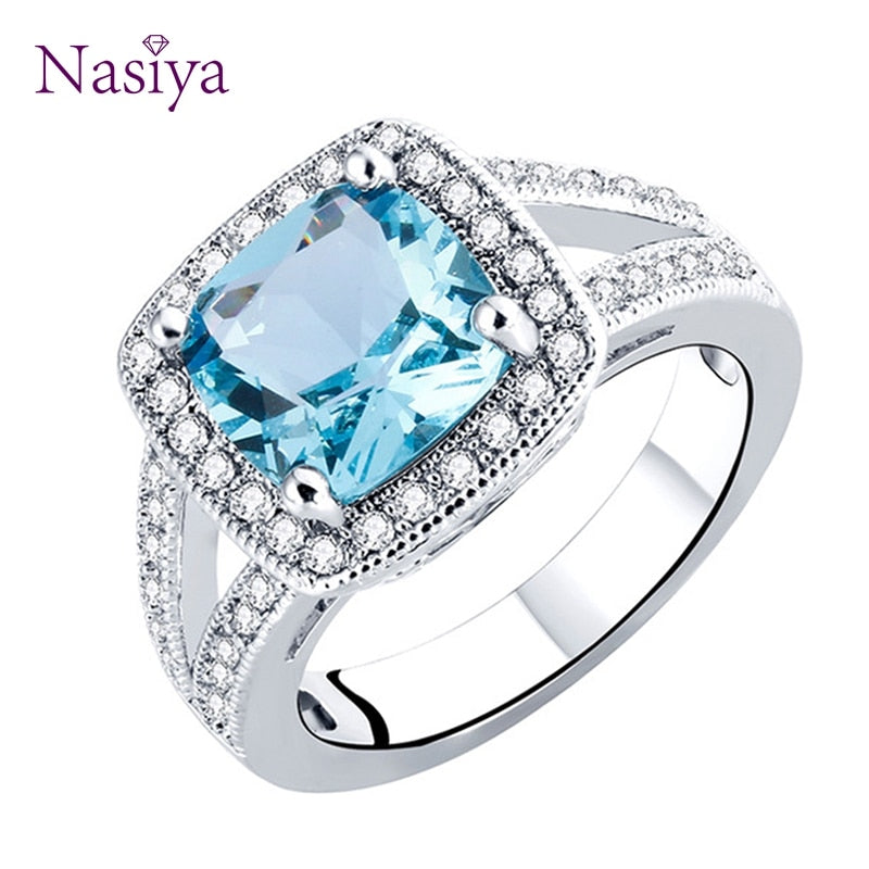 925 Sterling Silver Women Ring With Prong Setting Blue Spinel Classic Rings For Female Party Wedding Engagement Christmas Gift