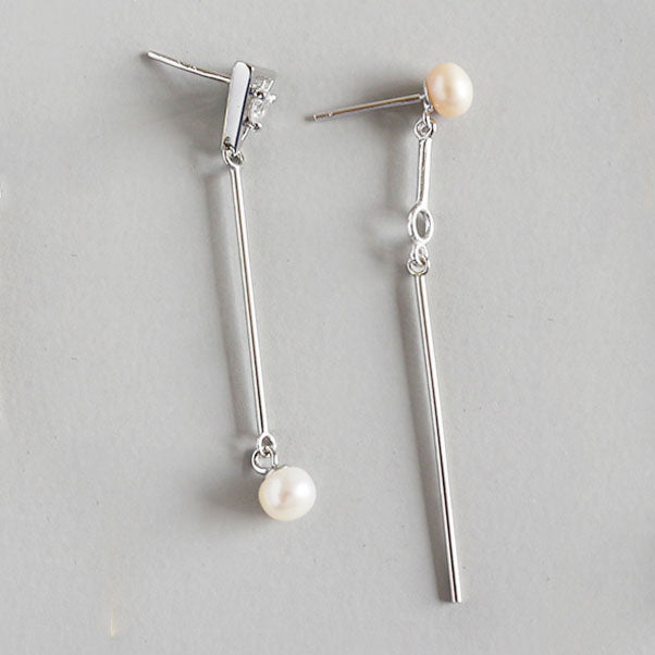 925 Sterling Silver Zircon Pearl Earrings For Women Asymmetric Long Earring High Quality Jewelry