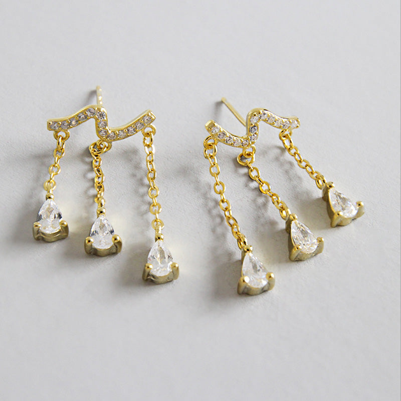 925 Sterling Silver Zircon Water Drop Long Tassel Earrings for Women Fashion Exquisite Jewelry