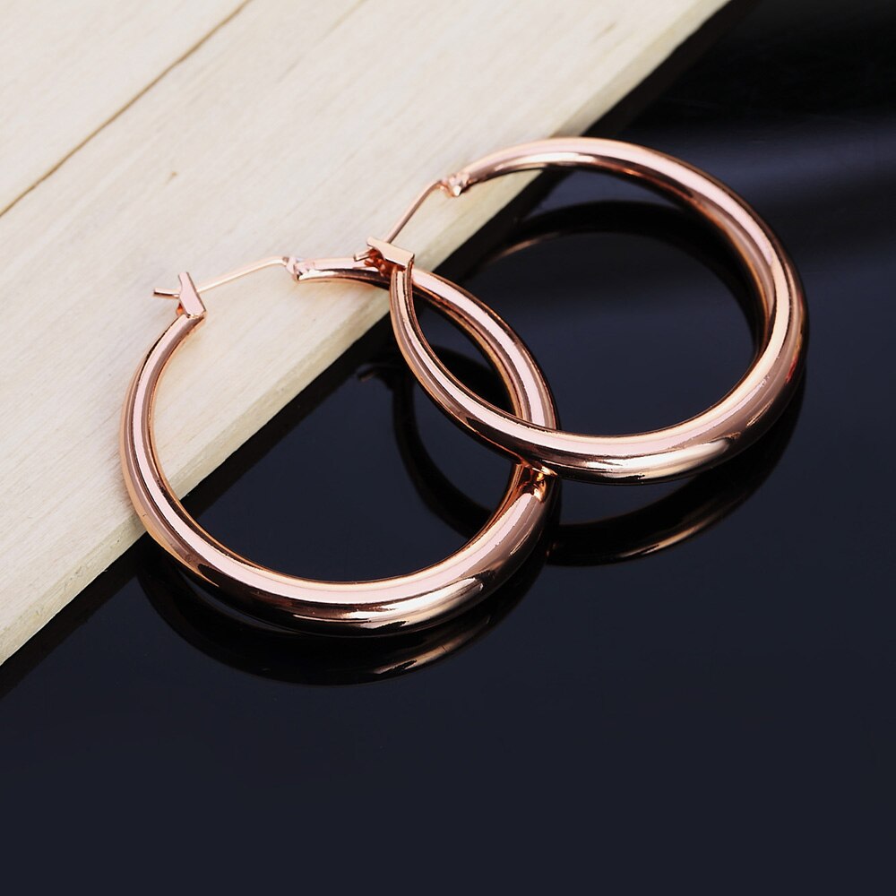 925 Sterling Silver charms 3.5cm circle hoop earrings  18K gold plated party Jewelry Wedding Christmas Gifts