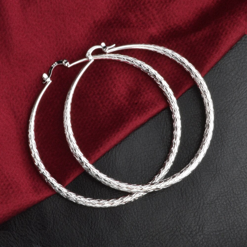 925 Sterling Silver classic 7CM Big circle Wave pattern hoop Earrings for Women party Jewelry Christmas gifts