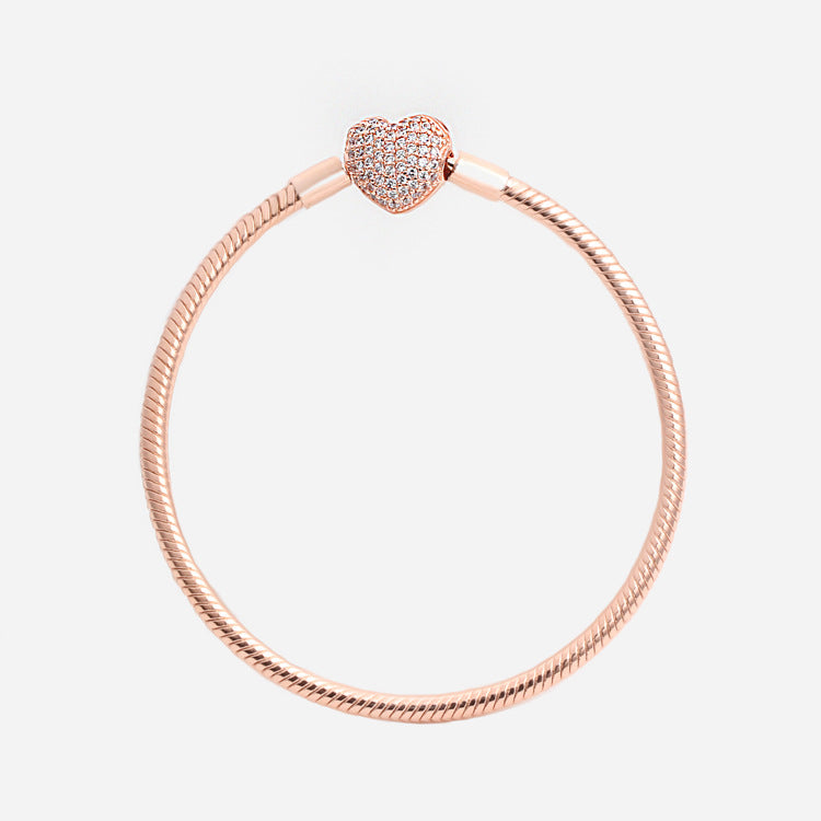 925-Sterling-Silver-pandora-Bracelet-Rose-Gold-Snake-Chain-Basic-Heart-Shaped-Buckle-Bracelet-for-Women