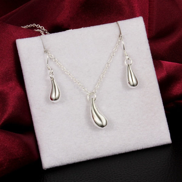 925 Sterling Silver water drop pendant necklace earrings Jewelry set for women Party wedding jewelry gifts Recommended by people