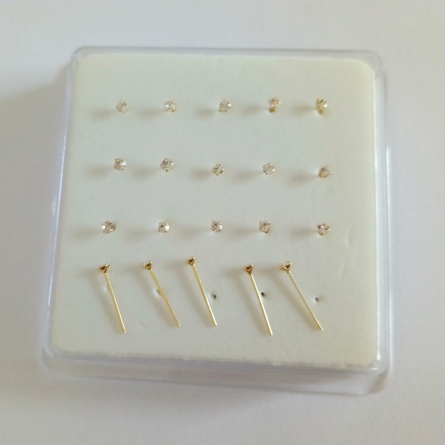 925 Sterling silver 2mm clear crystal gold nose stud nose piercing jewelry 20pcs/set
